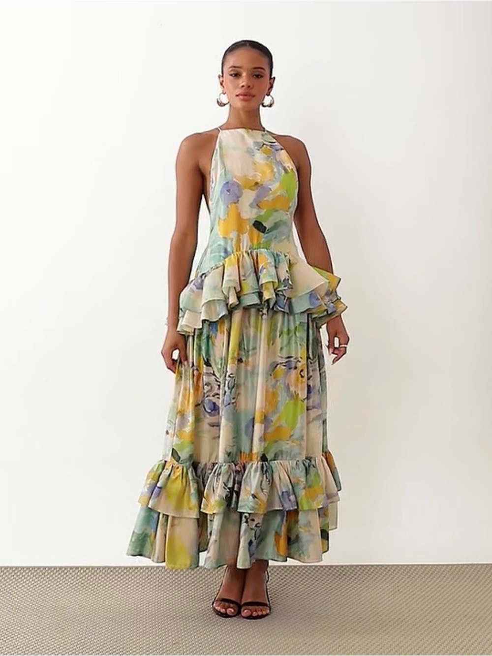 ASOS Pastel Floral Halter Ruffle Maxi Dress
